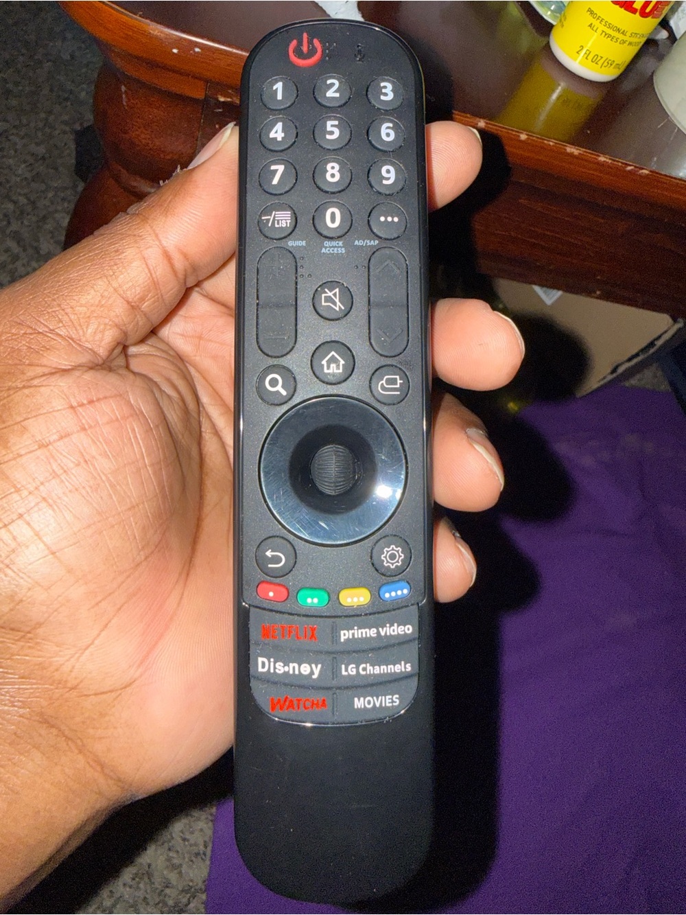LG Black Remote Control with Red Power Button and Colored Streaming Keys